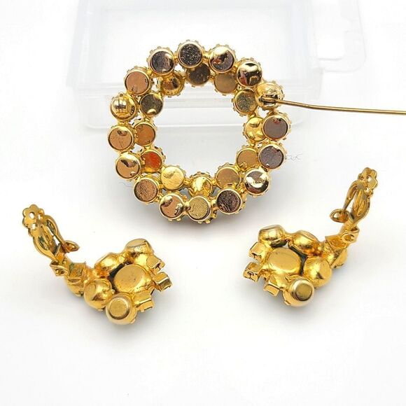 Gorgeous Vintage Austrian Green AB Rhinestone Brooch Pin an Earrings Set, - Picture 6 of 7